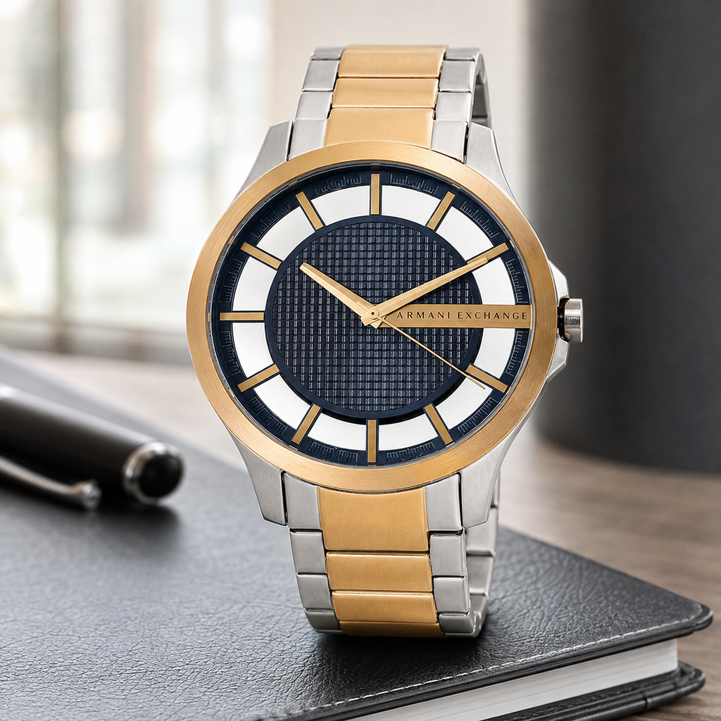 Armani Exchange AX2403 men's two-tone watch desk setting