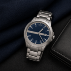 Armani Exchange AX2451 men's silver and navy watch lifestyle view