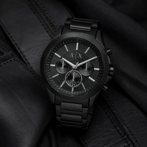 Armani Exchange AX2601 men's black chronograph lifestyle view