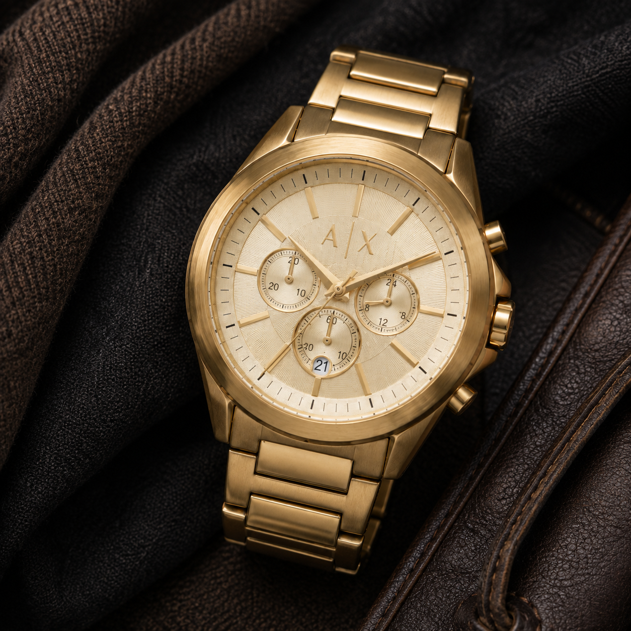 Armani Exchange AX2602 men's gold chronograph lifestyle view