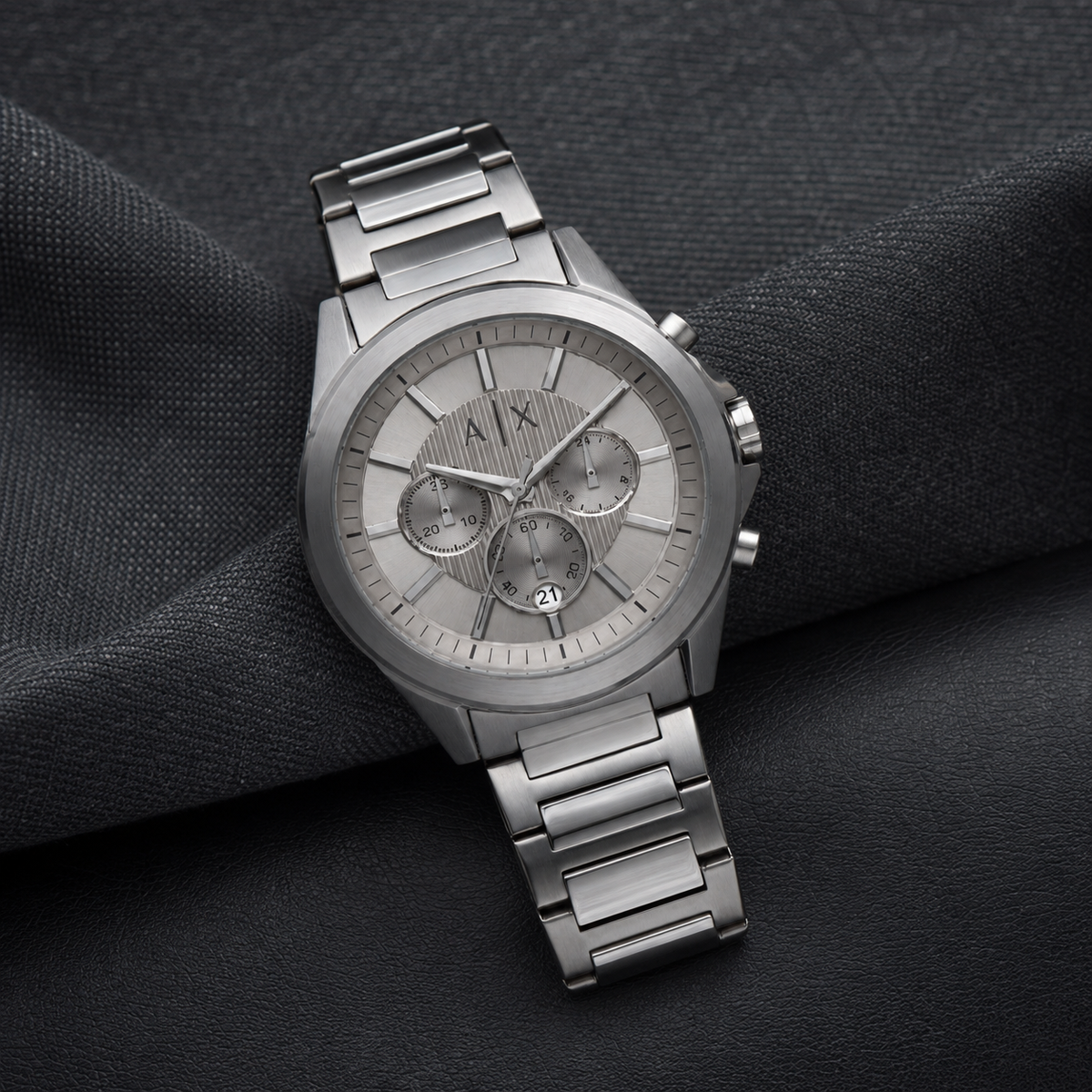 Armani Exchange AX2603 men's silver chronograph lifestyle view