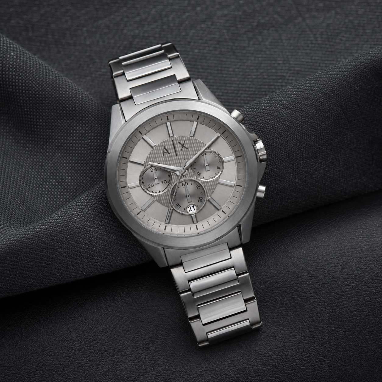 Armani Exchange AX2603 men's silver chronograph lifestyle view