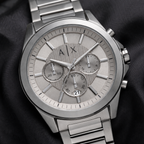 Armani Exchange AX2603 men's silver chronograph macro detail