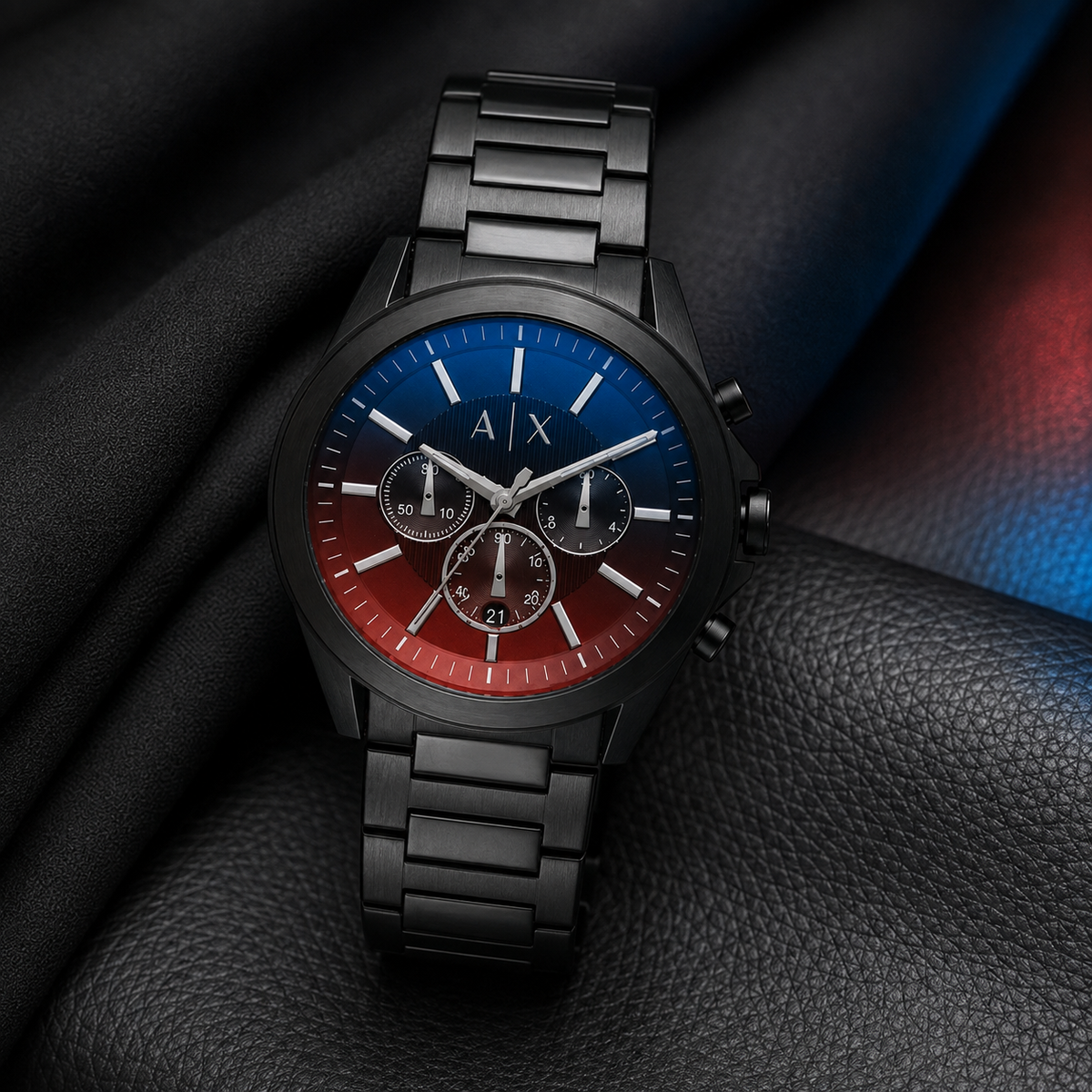 Armani Exchange AX2615 men's black blue red chronograph lifestyle view