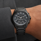 Armani Exchange AX2639 men's black gray chronograph watch on inner wrist