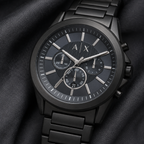 Armani Exchange AX2639 men's black gray chronograph macro detail