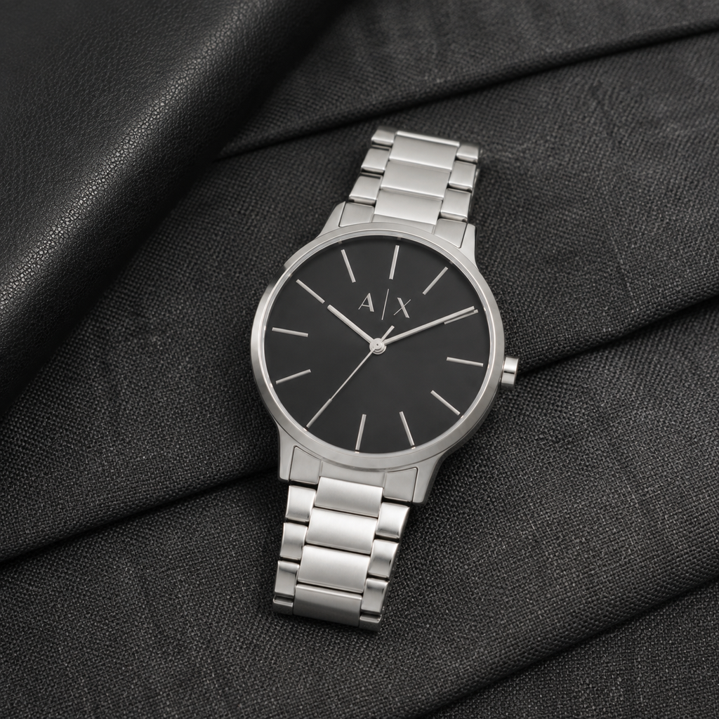 Armani Exchange AX2700 men's silver black minimalist lifestyle view