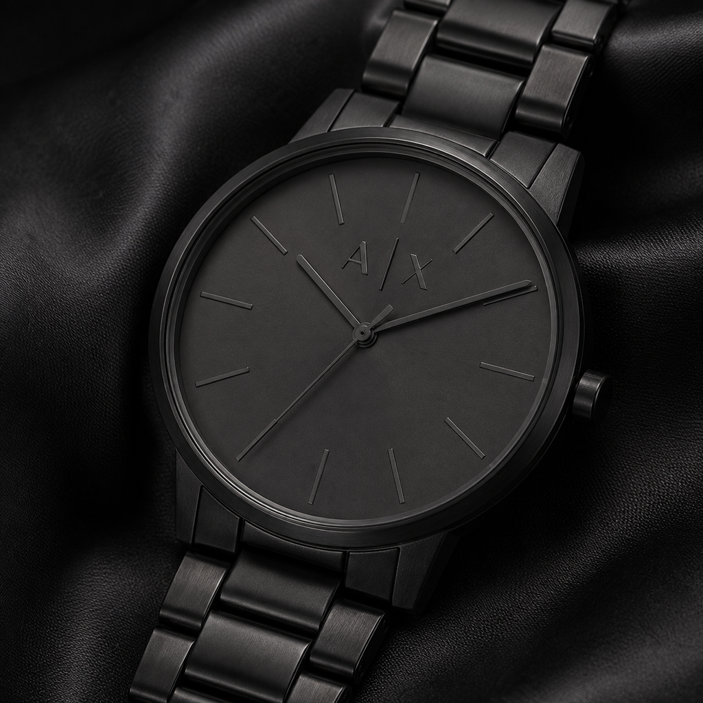 Armani Exchange AX2701 men's all black minimalist macro detail