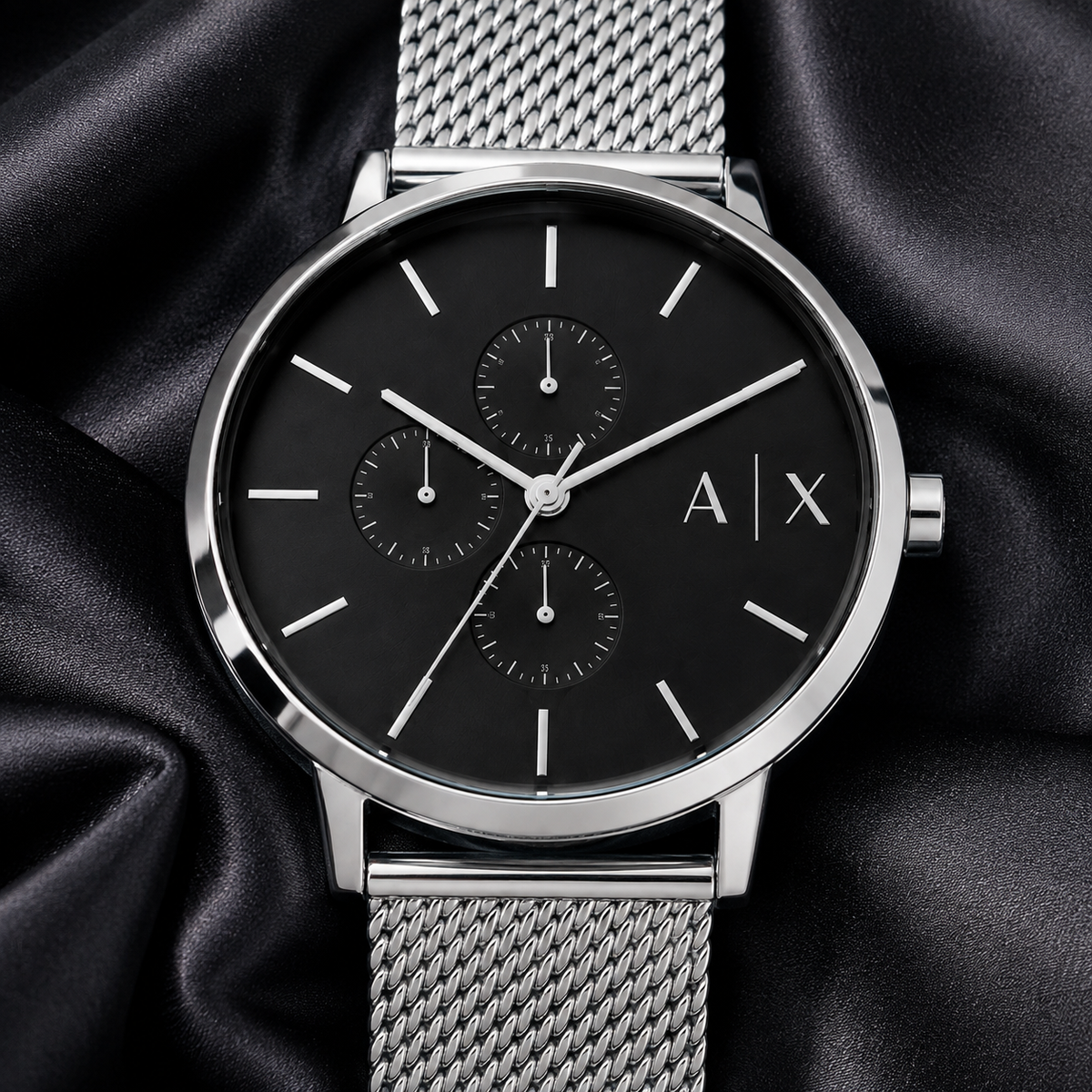 Armani Exchange AX2714 silver mesh watch macro