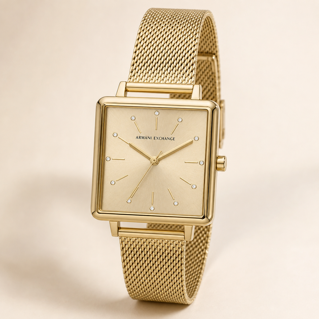 AX5535 women's gold square mesh watch studio view