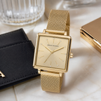AX5535 women's gold square mesh watch lifestyle view