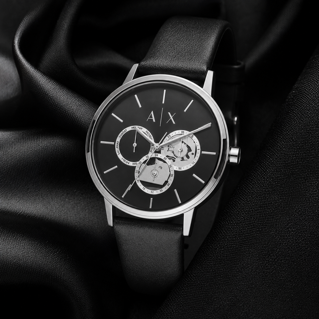 AX5536 women's black multifunction watch editorial view