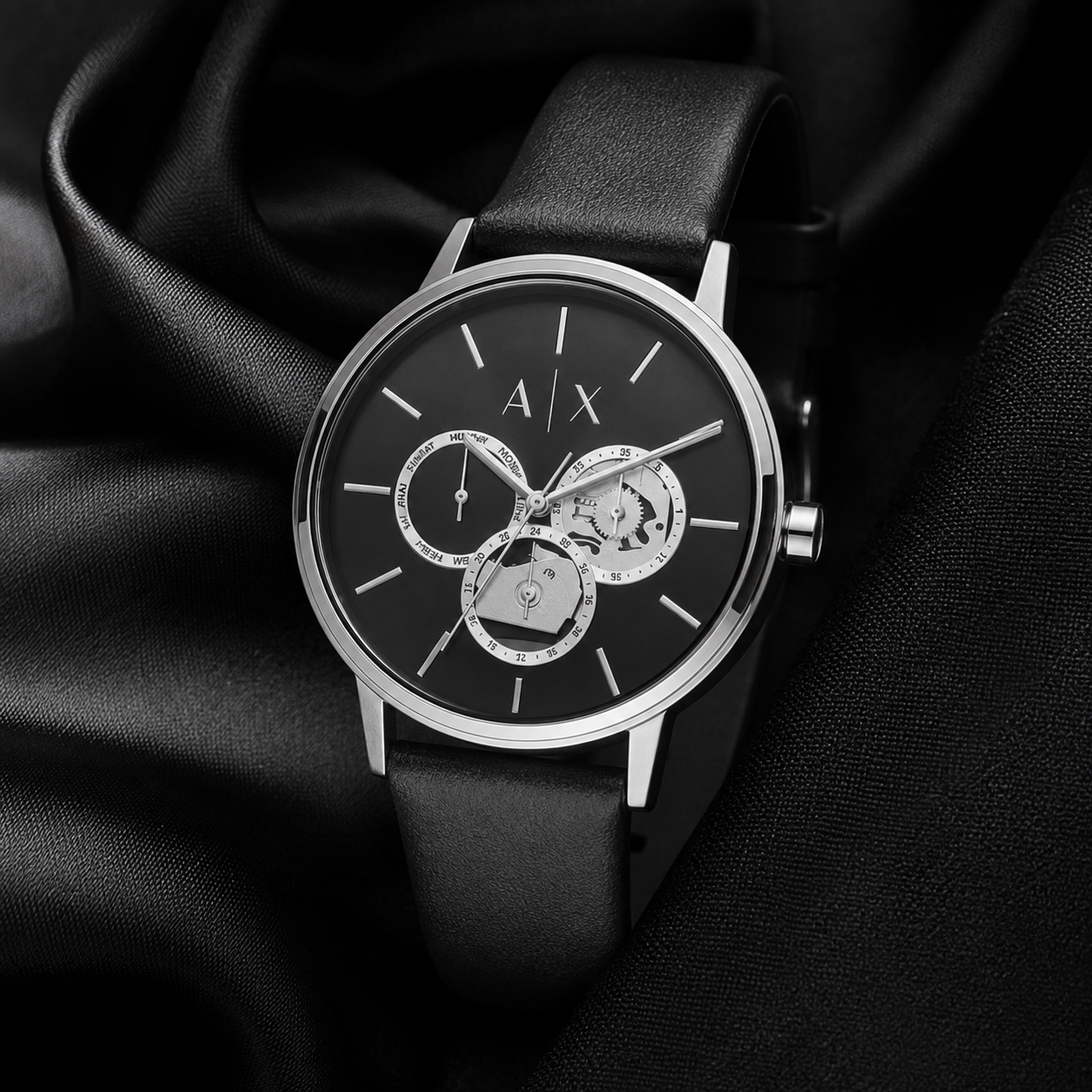 AX5536 women's black multifunction watch editorial view