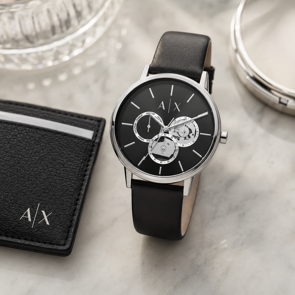 AX5536 women's black multifunction watch lifestyle view