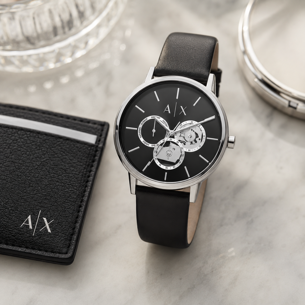 AX5536 women's black multifunction watch lifestyle view