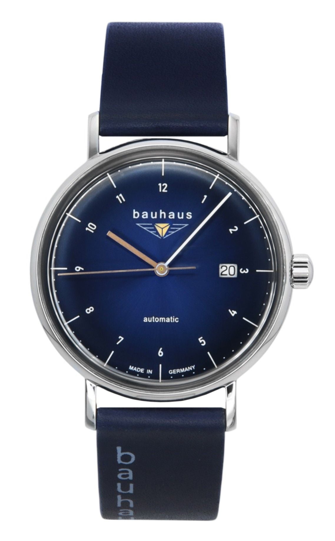 Bauhaus lederen band donkerblauwe wijzerplaat automatisch 21523 herenhorloge