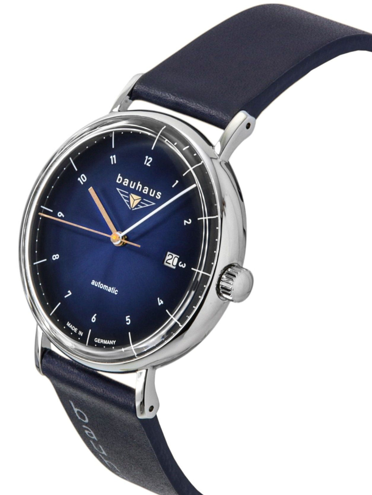 Bauhaus lederen band donkerblauwe wijzerplaat automatisch 21523 herenhorloge