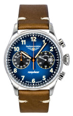 Bauhaus Aviation Tornado Chronograph Lederarmband Blaues Zifferblatt Quarz 27723 Herrenuhr