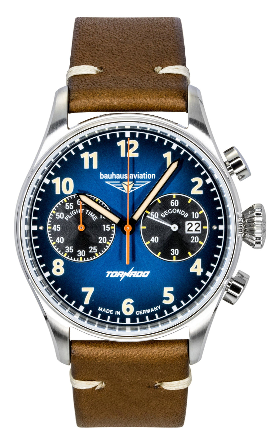 Bauhaus Aviation Tornado Chronograph Lederarmband Blaues Zifferblatt Quarz 27723 Herrenuhr