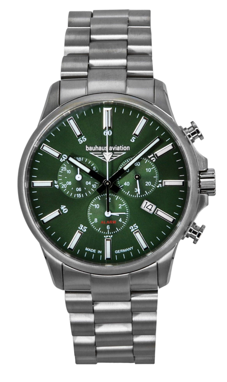 Bauhaus Aviation Chronograph Titan Grünes Zifferblatt Quarz 2880M4 100M Herrenuhr