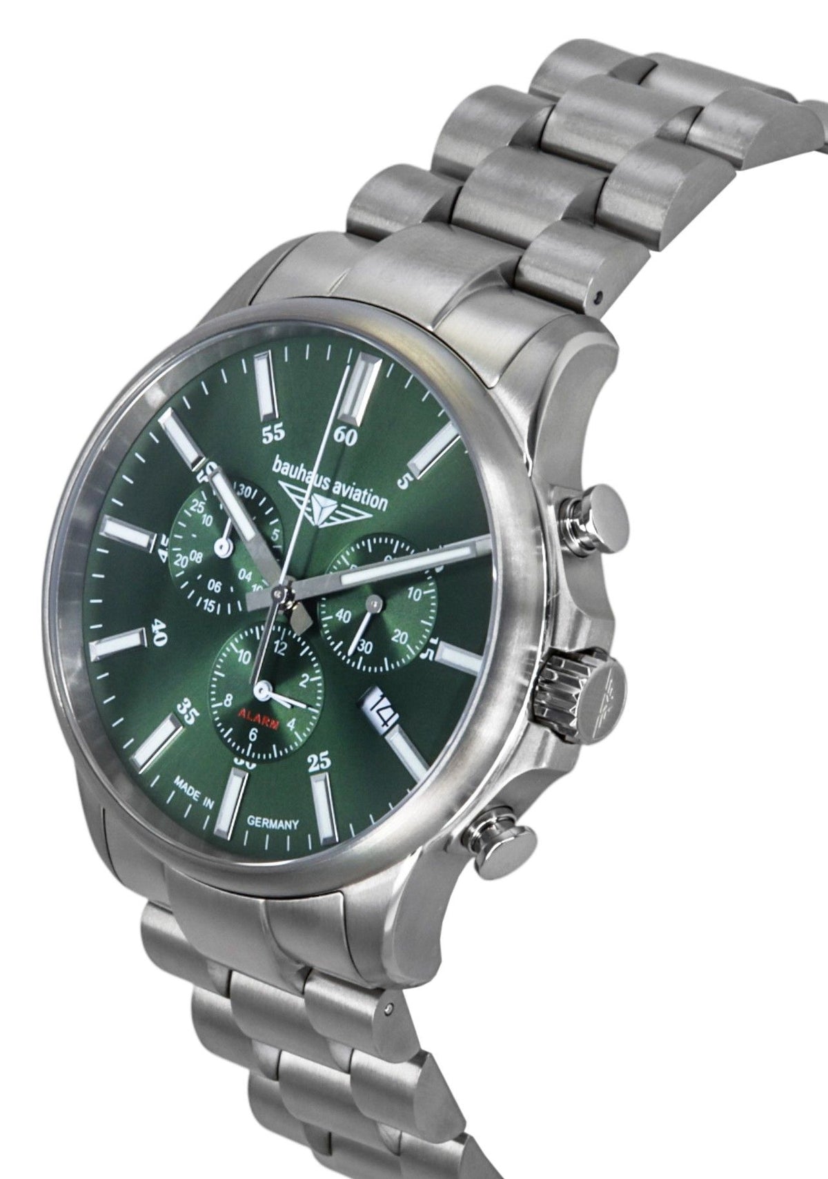 Bauhaus Aviation chronograaf titanium groene wijzerplaat quartz 2880M4 100M herenhorloge
