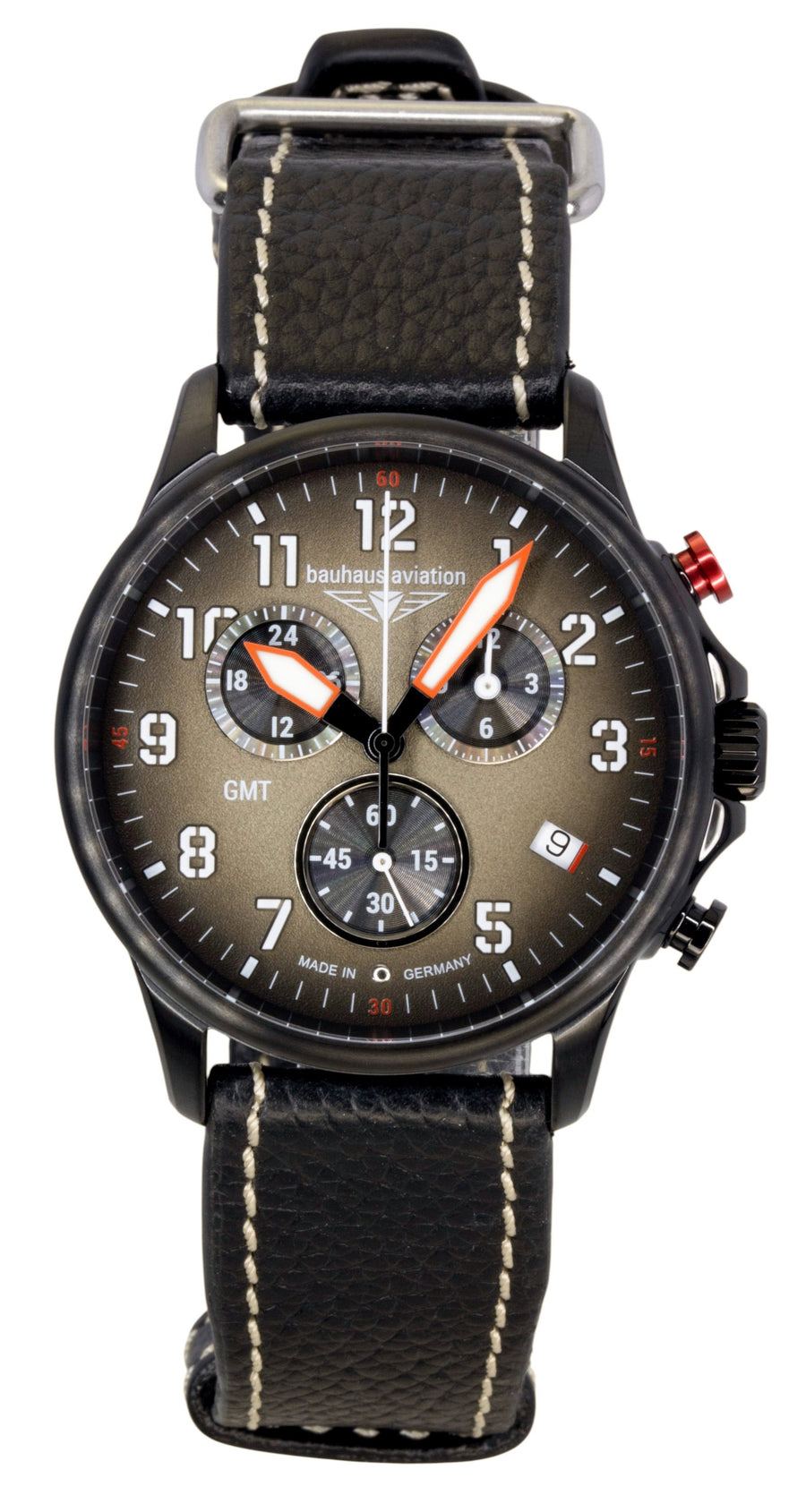 Bauhaus Aviation Chronograph Lederarmband Braunes Zifferblatt Quarz 28861 100M Herrenuhr