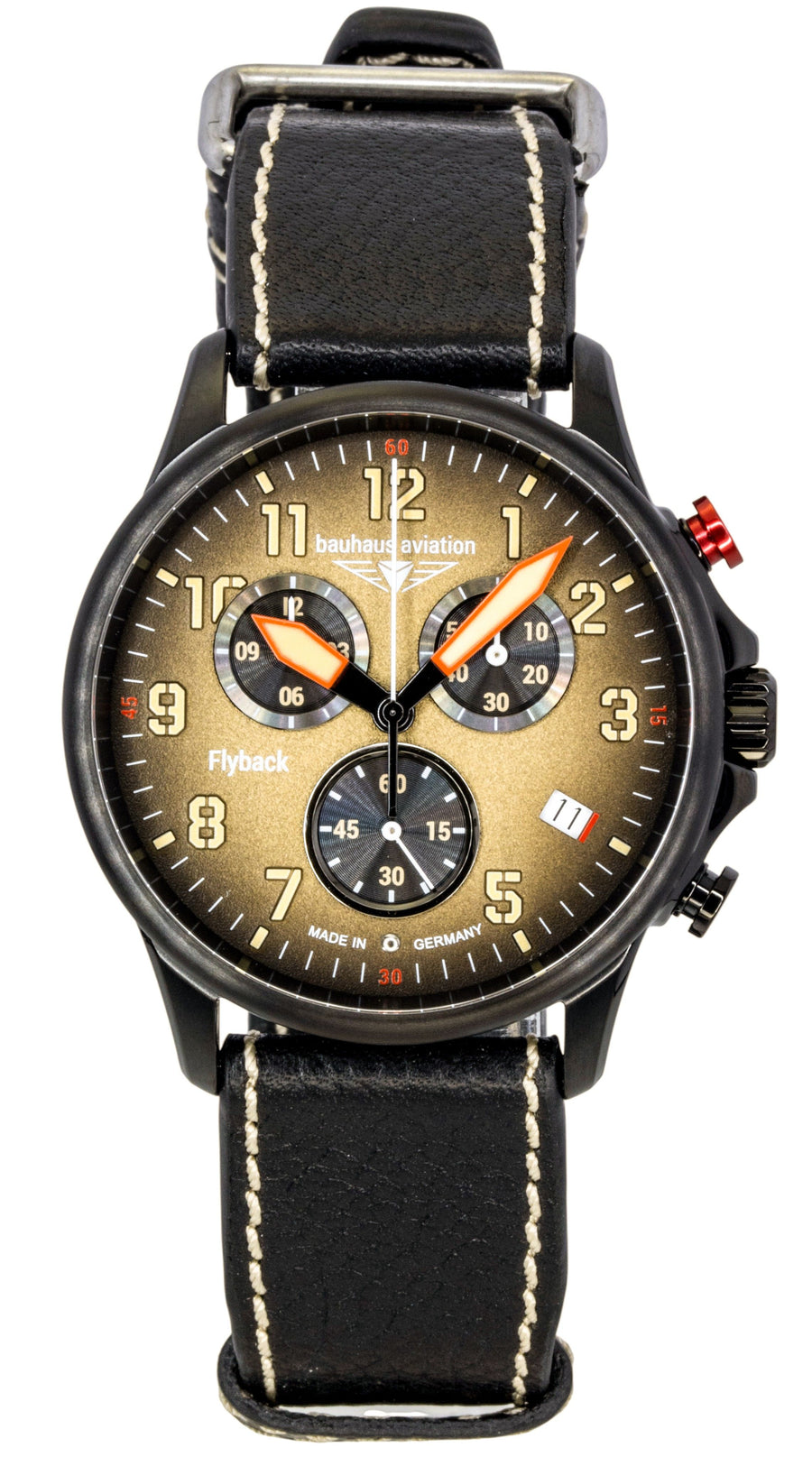 Bauhaus Aviation Flyback Chronograph Lederarmband Braunes Zifferblatt Quarz 28885 100M Herrenuhr