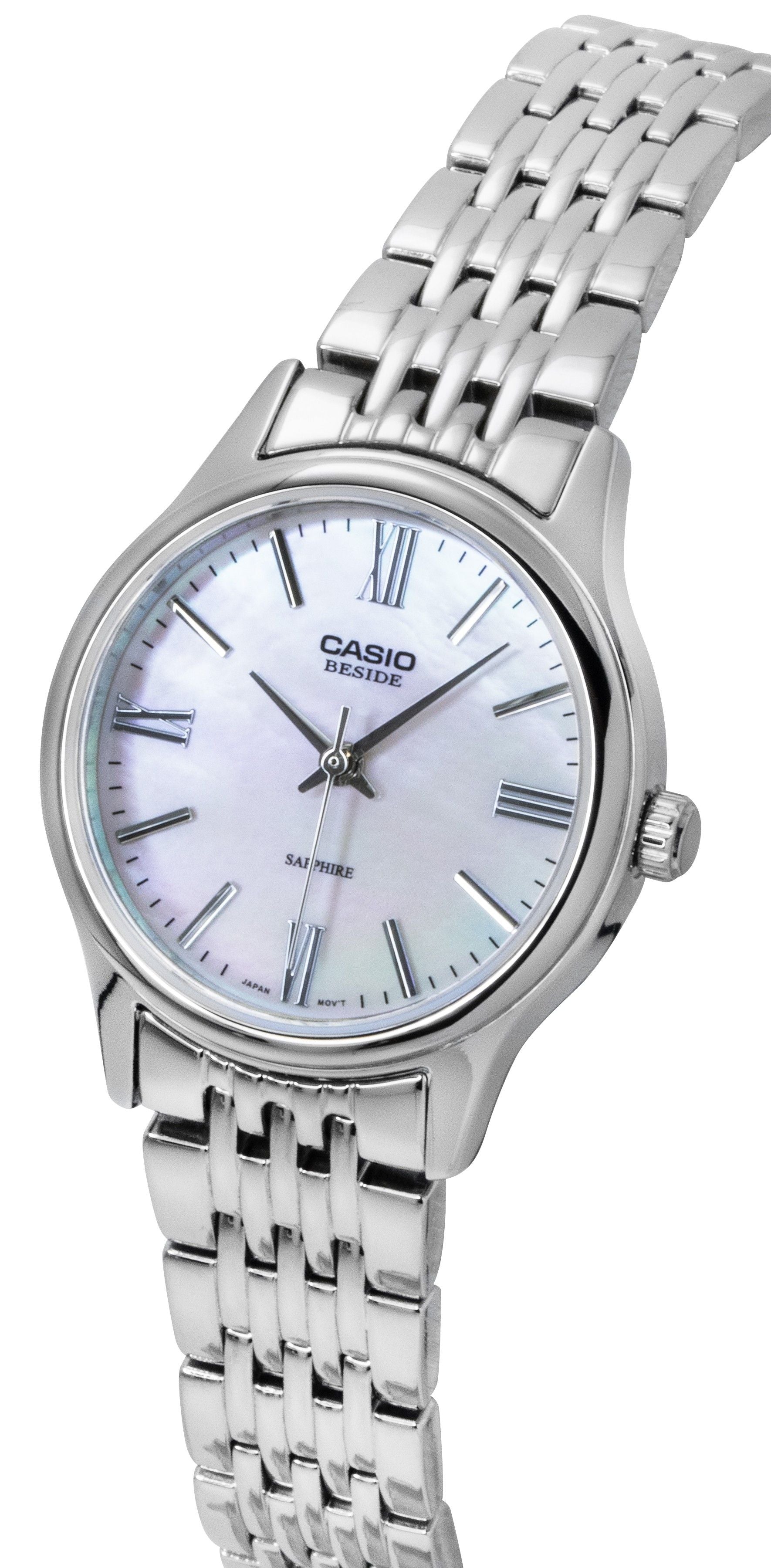 Casio Beside Analog Stainless Steel Pink Mother of Pearl Dial Quartz BLS-100DS-4AV Women's Watch