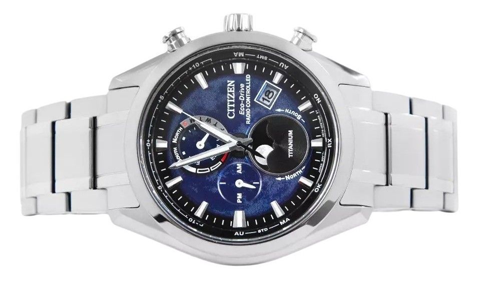 Citizen Tsuku-yomi Chronograph Moon Phase Super Titanium Blue Dial Eco-Drive BY1010-81L 100M Men's Watch