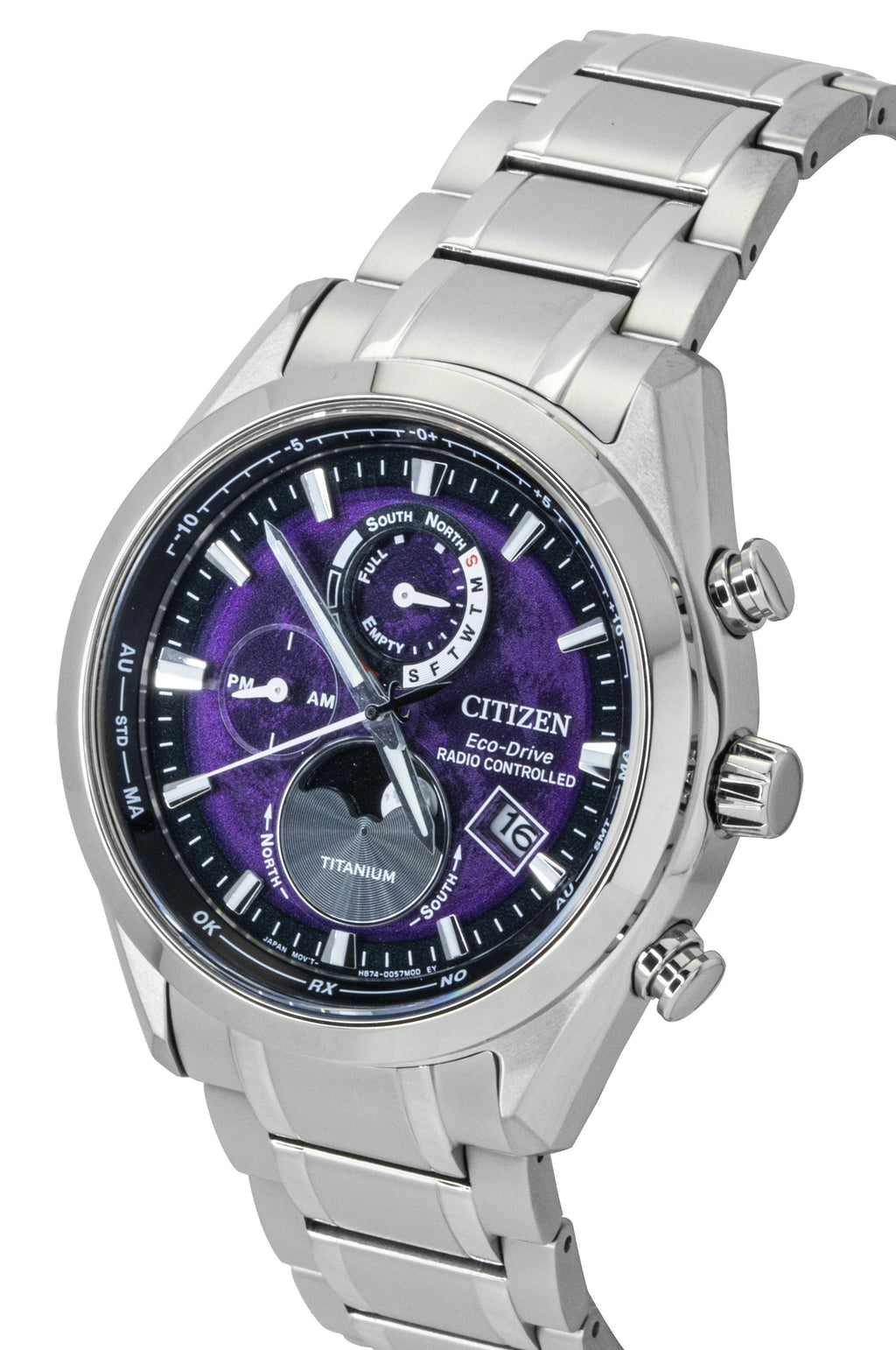 Citizen Tsuki-yomi A-T Moon Phase Titanium Purple Dial Eco-Drive BY1010-81Z 100M Men's Watch