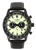 Citizen Eco-Drive Chronograph Leather Strap Full Luminous Green Dial CA4505-21X 100M Men's Watch