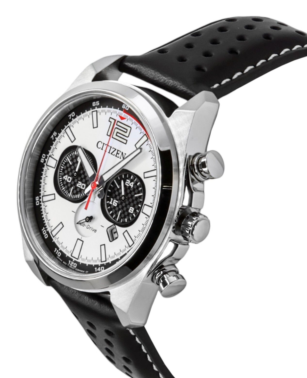 Citizen Eco-Drive Chronograph Leather Strap White Dial CA4640-09A 100M Men's Watch