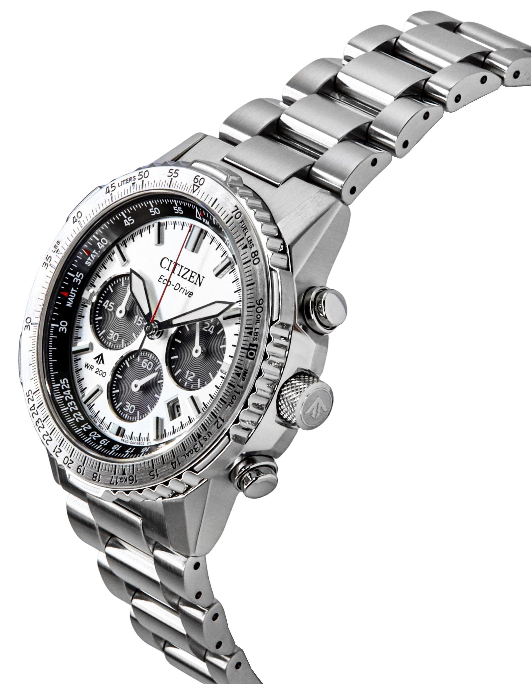Citizen Promaster Navihawk Chronograph Stainless Steel White Dial Eco-Drive Diver's CA4660-61A 200M Men's Watch