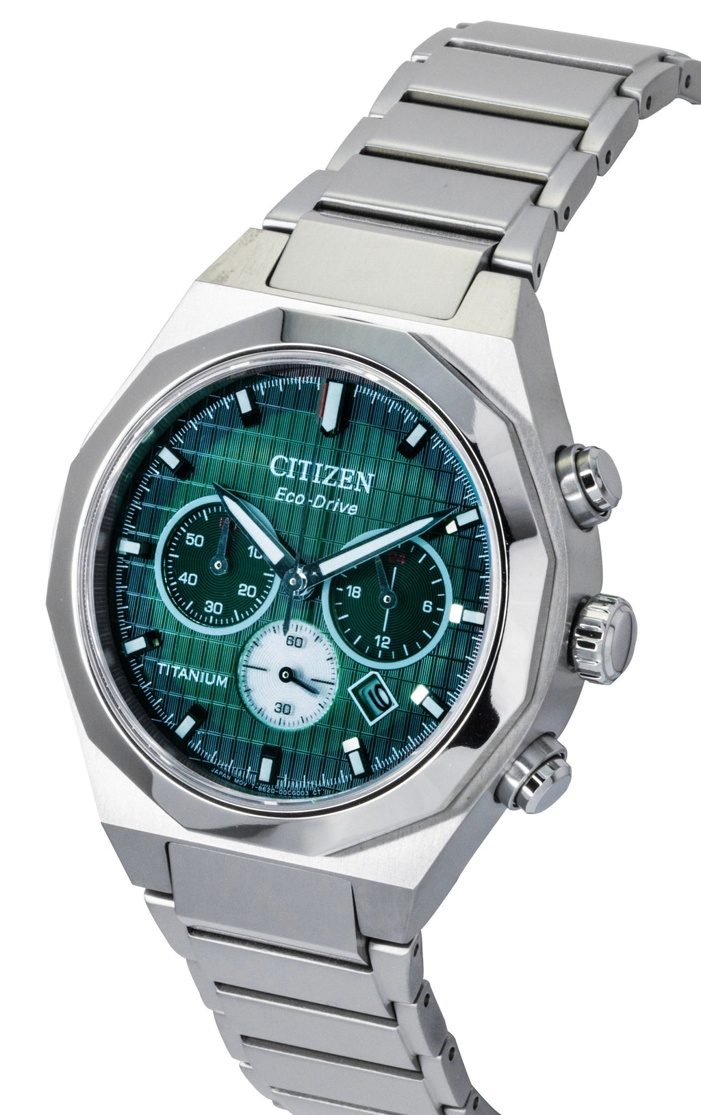 Citizen Zenshin Senkei Chronograph Super Titanium Green Dial Eco-Drive CA4691-59X 100M Men's Watch