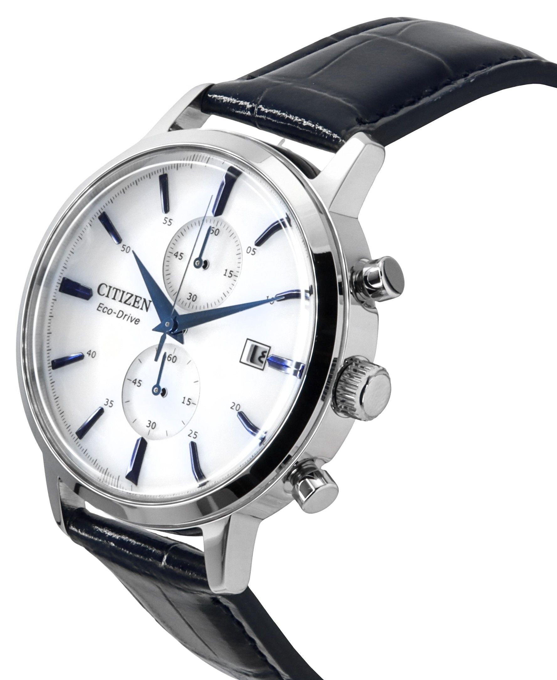 Citizen Eco-Drive Chronograph Leather Strap White Dial CA7069-16A Men's Watch