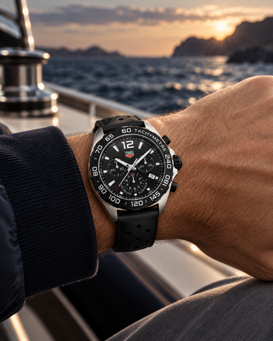 TAG Heuer Formula 1 Chronograph CAZ1010.FT8024 black dial watch on wrist