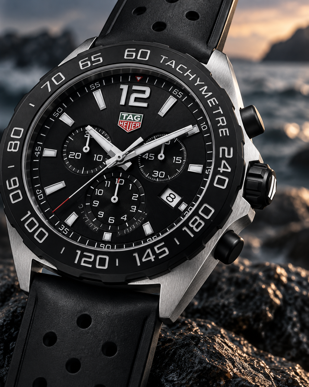 TAG Heuer Formula 1 Chronograph CAZ1010.FT8024 black dial macro close-up