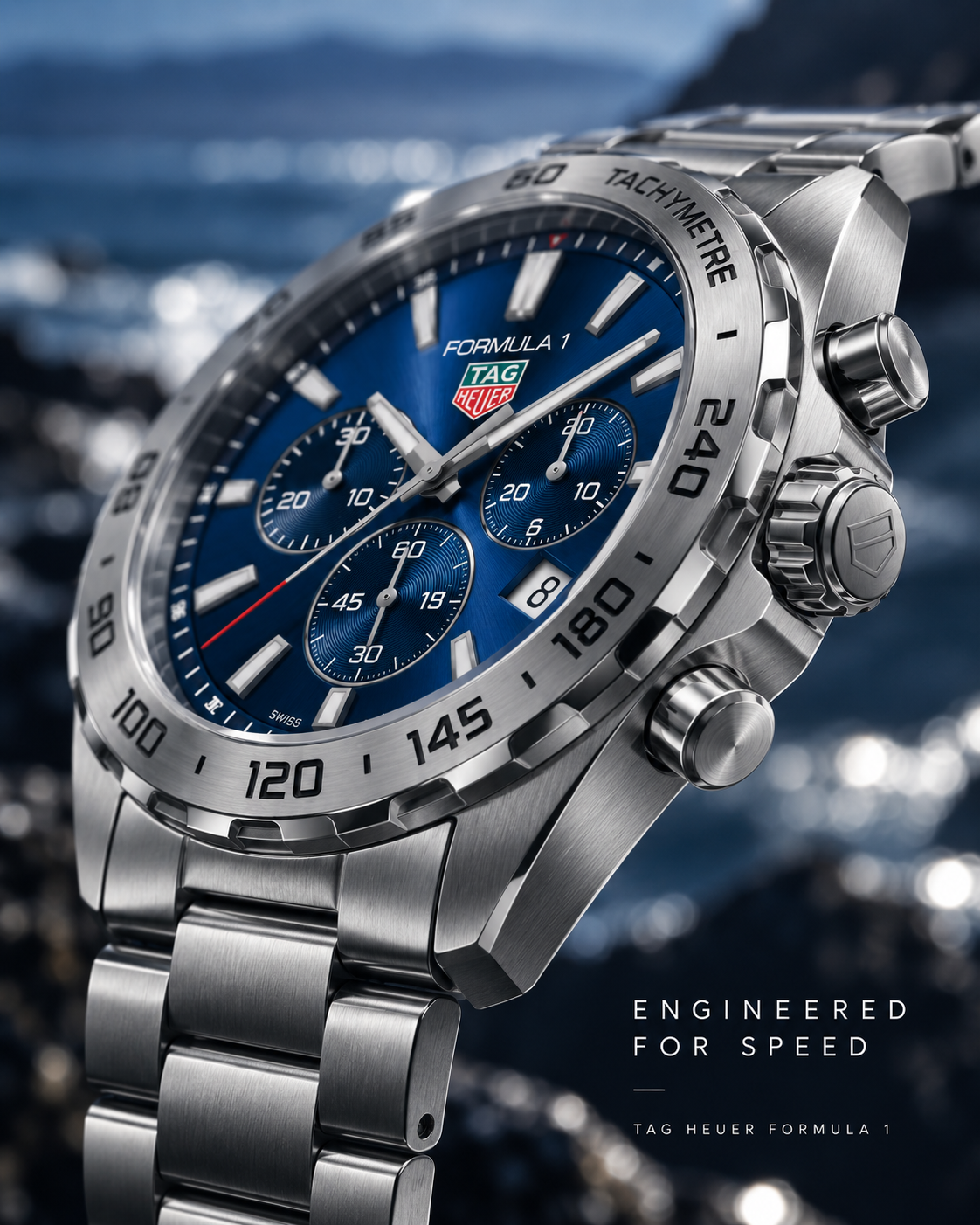 TAG Heuer Formula 1 Chronograph CAZ101K.BA0842 case crown pushers and bracelet angle