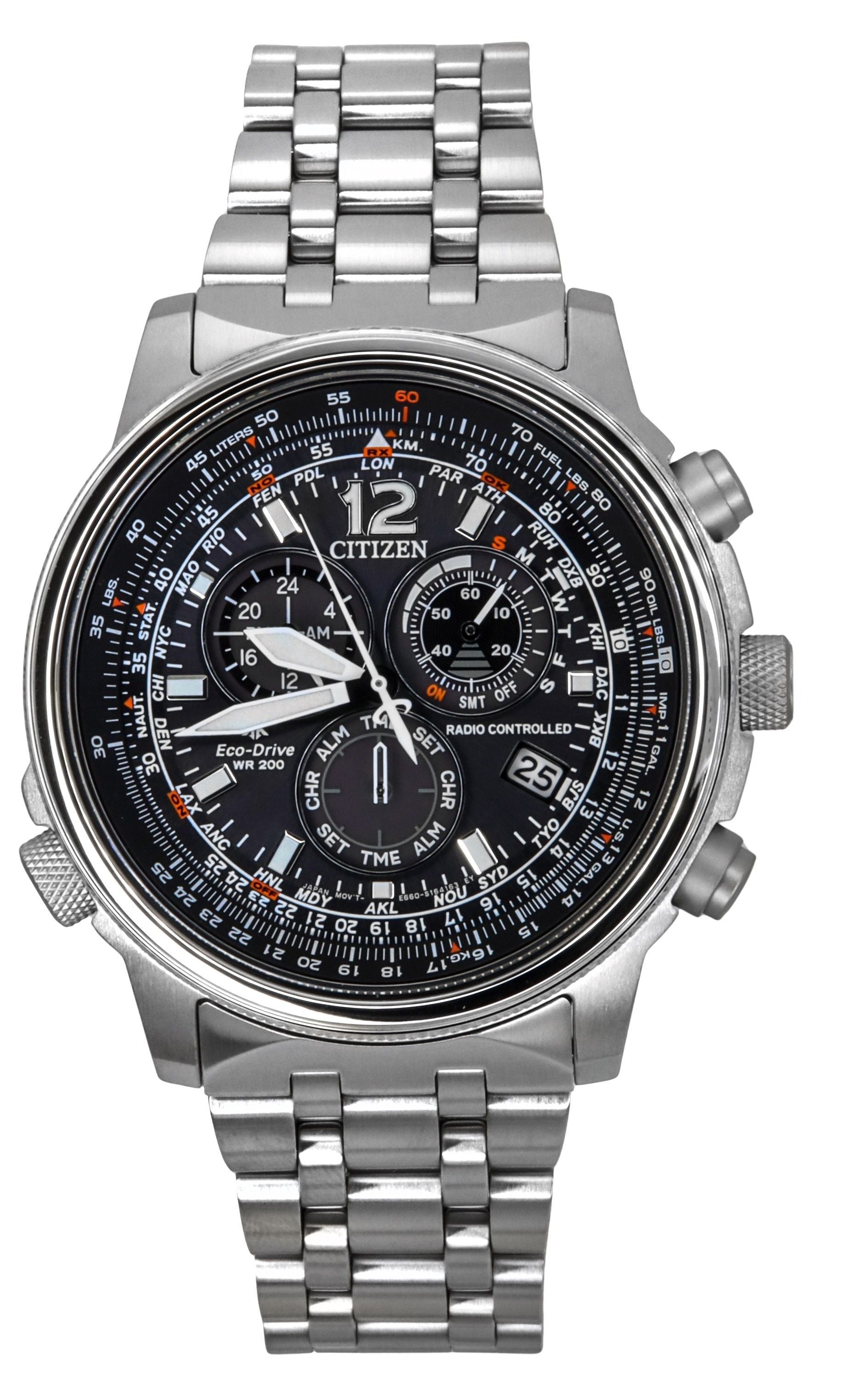 Citizen Promaster Sky Radio Controlled Chronograph Stainless Steel Black Dial Eco-Drive CB5860-86E 200M Men's Watch