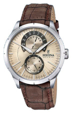 Festina Retro Lederarmband Multifunktion Beige Zifferblatt Quarz F16573-9 Herrenuhr
