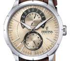 Festina Retro Lederarmband Multifunktion Beige Zifferblatt Quarz F16573-9 Herrenuhr