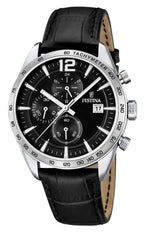 Festina Timeless Chronograph Lederarmband Schwarzes Zifferblatt Quarz F16760-4 Herrenuhr