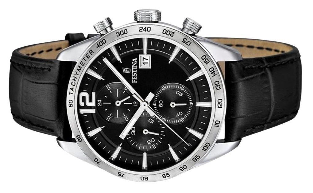 Festina Timeless Chronograph Leather Strap Black Dial Quartz F16760-4 Men's Watch