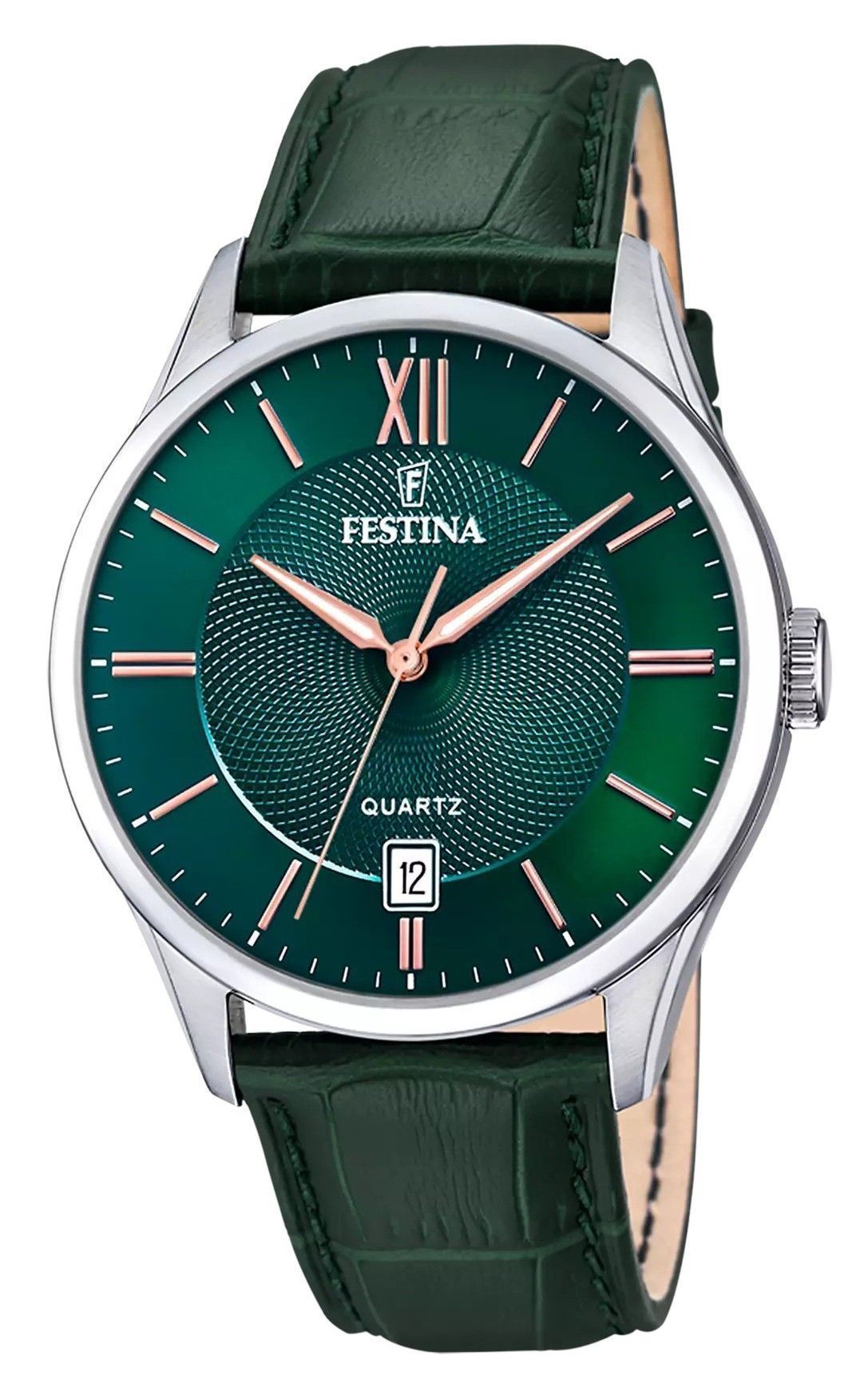 Festina Classics lederen band groene wijzerplaat quartz F20426-7 herenhorloge