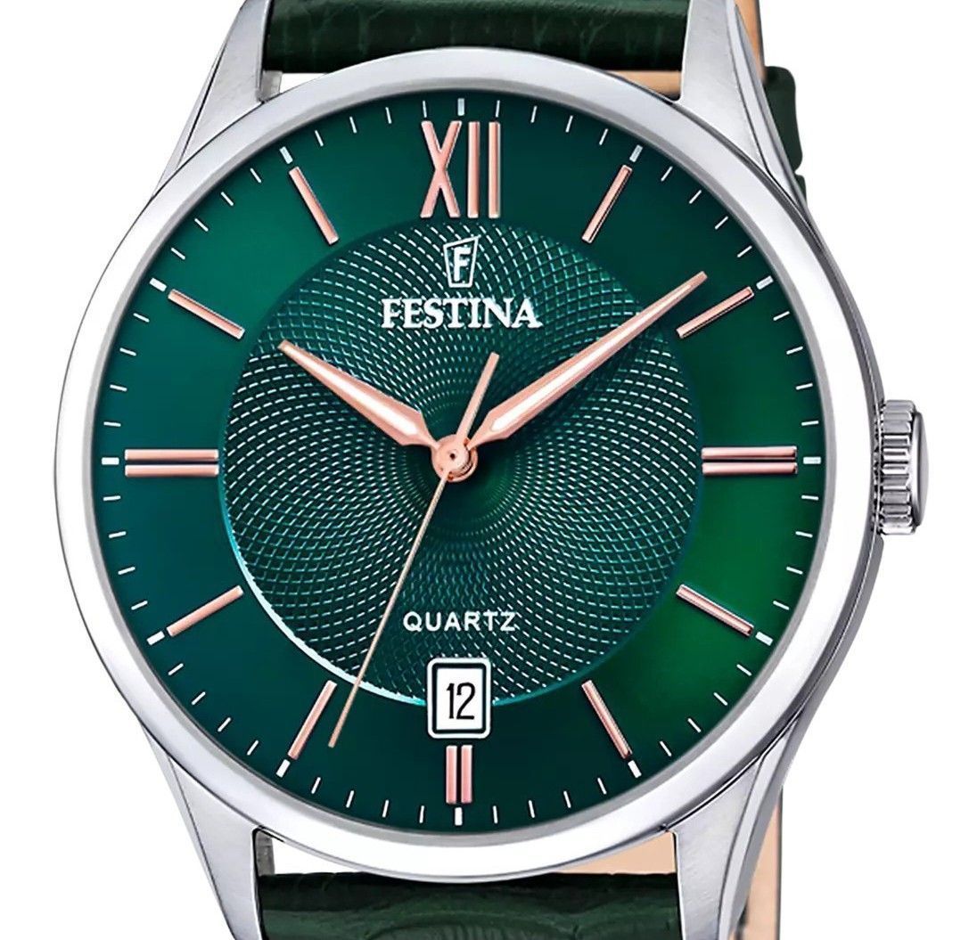 Festina Classics lederen band groene wijzerplaat quartz F20426-7 herenhorloge