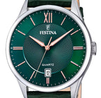 Festina Classics Leather Strap Green Dial Quartz F20426-7 Men's Watch
