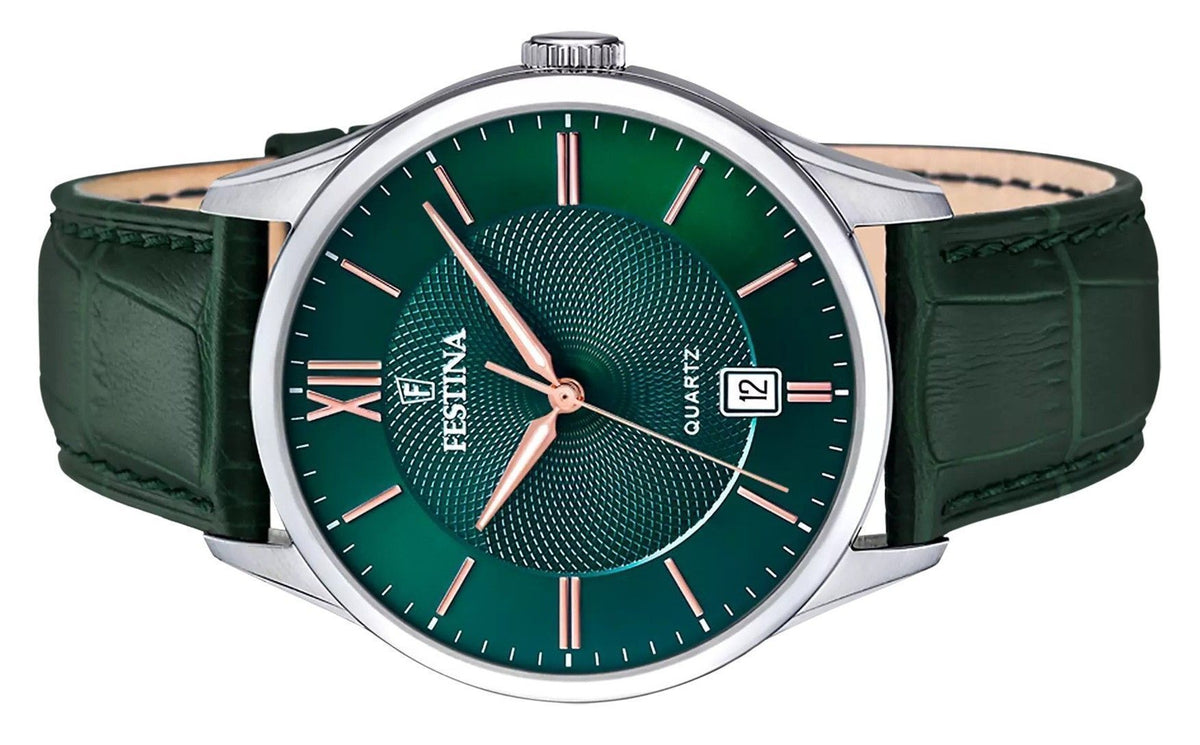 Festina Classics lederen band groene wijzerplaat quartz F20426-7 herenhorloge