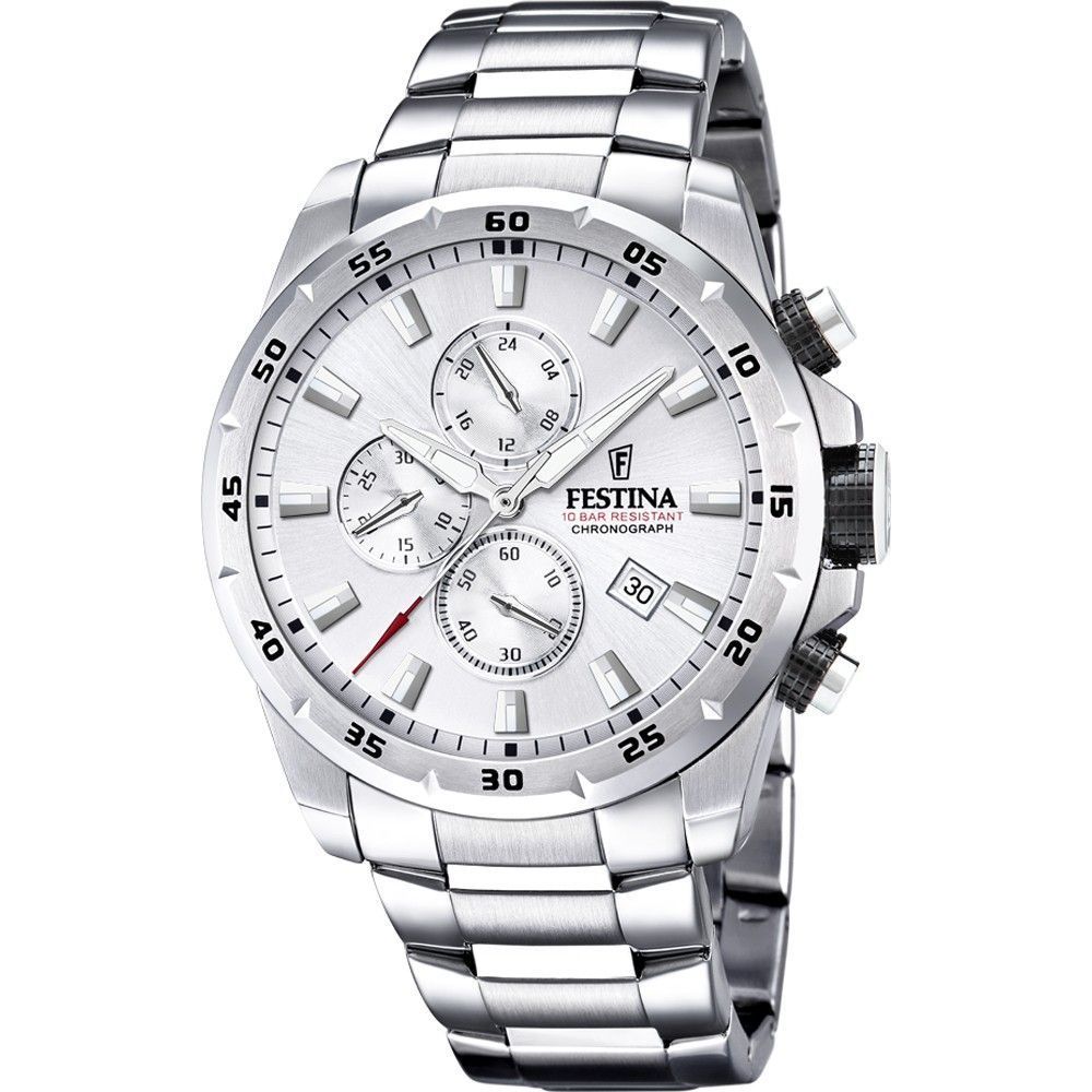 Festina Chrono Sport roestvrijstalen zilveren wijzerplaat quartz F20463-1 100M herenhorloge