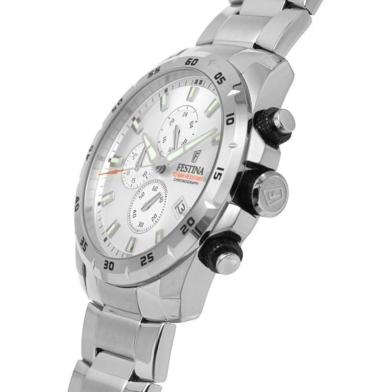 Festina Chrono Sport roestvrijstalen zilveren wijzerplaat quartz F20463-1 100M herenhorloge