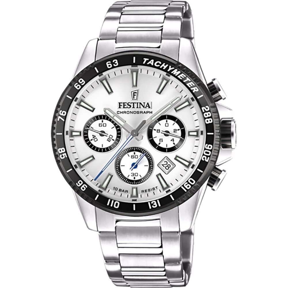 Festina tijdloze chronograaf roestvrij staal zilveren wijzerplaat quartz F20560-1 100M herenhorloge